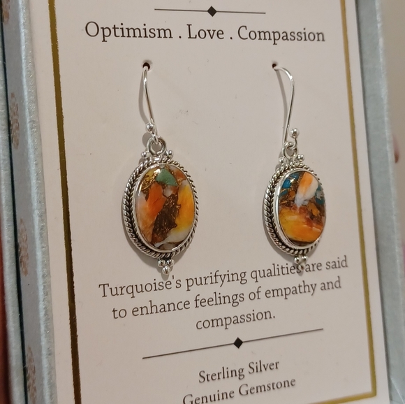 SHIVAM STERLING SILVER TURQUOISE TEARDROP EARRINGSAPPROXIMATELY 1 1/4  INCH LON - Picture 4 of 8